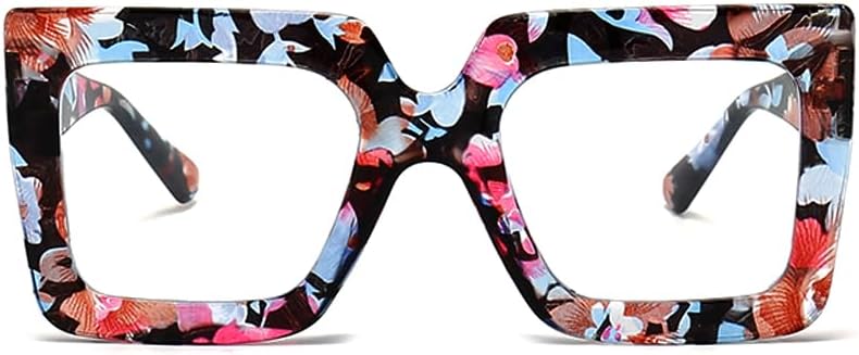 Breaksun Oversized Blue Light Glasses for Women Fashion Thick Square Computer Eyewear Non-Prescription Black Glasses (Flower) - Image 1